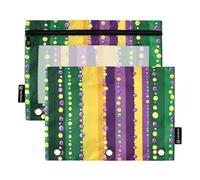 Foiosoh Set di 2 astuccio giallo e viola con 3 anelli con finestra trasparente e cerniera liscia per riporre gli oggetti scolastici