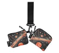 Foiosoh Space Planets and Earth - Portafoglio da donna con portamonete, sottile, portatile, con cinturino da polso, per donne e ragazze, confezione da 2, pianeti spaziali e terra, 1 size, moderno