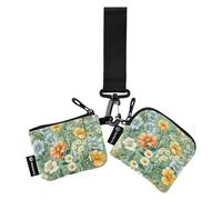 Foiosoh Spring Pansy Carnation Green - Portafogli doppi da donna per carte di lavoro, sottile, staccabile, con tasca con cerniera, per donne e uomini, confezione da 2, primavera viola del pensiero