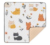 Foiosoh Sweet Cats and Flowers - Tappetino da gioco per bambini, antiscivolo, atossico, da viaggio, 127 x 127 cm, colore: bianco