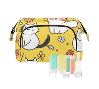 Foiosoh Sweet Maine Cooncats - Borsa per il trucco con cerniera, grande capacità, da viaggio, da donna, per pennelli da trucco, Carino Gatti divertenti Giallo, 1 size, Cartoni