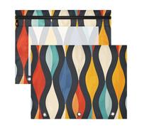 Foiosoh Trousse per cosmetici con cerniere lisce, cartelle tascabili per lettere formato A4, confezione da 2 pezzi, per studenti universitari, stile retrò, onde colorate