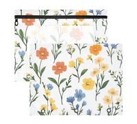 Foiosoh Trousse per cosmetici con cerniere lisce, per raccoglitori a 3 anelli, confezione da 2 pezzi per insegnanti, piccoli fiori gialli e blu