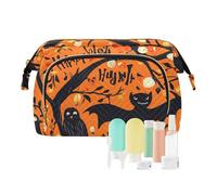 Foiosoh Vintage Floreale Trucco Borsa Portatile di Grande Capacità Borsa cosmetica Viaggio Borse cosmetiche Per Portafoglio, Zucche e mostri arancione, 1 size, Cartone animato