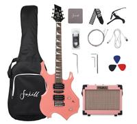 Fojill Cool Shape - Kit per chitarra elettrica da 99 cm, per principianti, con amplificatore, accessori, borsa da concerto 600D, plettri, cavo, cinghia, corde extra (rosa)