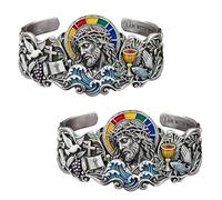 Fokayo Bracciale rigido artigianale con immagine di Gesù e simboli sacri, unisex, bracciale religioso con Gesù e croce, bracciale della fede con simboli sacri per uomini e donne credenti (2Pcs)