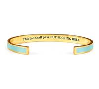 Fokayo Bracciale rigido con mantra This Too Shall Pass, But Fucking Hell in acciaio inossidabile ipoallergenico, con incisione e messaggio nascosto, regalo di gioielleria motivazionale (Blue)