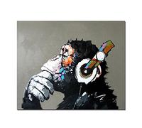 Fokenzary dipinta a mano pittura a olio su tela pop art Cool ape ascoltare musica cuffia con cornice pronta da appendere Tela 20x24in