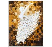 Fokenzary Dipinto a mano bianco ballerina moderna astratta tela pittura per soggiorno camera da letto decorazione da parete incorniciato pronto da appendere 60x80cm(L)