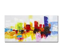 Fokenzary Dipinto colorato astratto realizzato a mano su tela colori vivaci rosso verde decorazione per parete con cornice pronto da appendere Tela 20x40in