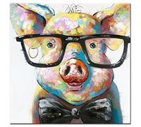 Fokenzary dipinto su tela di un simpatico maialino con occhiali in stile pop art realizzato a mano con struttura di sostegno pronto per essere appeso alla parete 16x16in