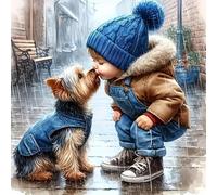 Fokenzary Kit artistico con diamanti per adulti e principianti, pittura 5D con ragazze e cani, 1 pezzo per soggiorno e camera da letto (35 x 35 cm)