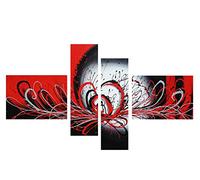 Fokenzary quadro dipinto a mano motivo astratto e moderno design con fiori esplosivi su tela allungata e incorniciata pronto da appendere Tela Black/Red 16x20inx2pcs&10x32inx2pcs