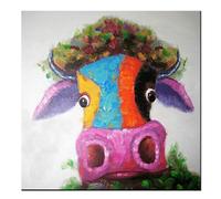 Fokenzary tela decorativa moderna multicolore dipinta a mano motivo mucca/toro stile pop art incorniciata e pronta da appendere Tela 16x16in