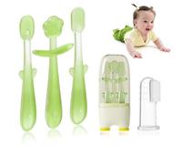 FOKiiBO Set di spazzolini da denti in silicone per bambini, spazzola per lingua + spazzolino da dito con tazza per allenamento della dentizione, 0-18 mesi