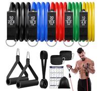 Fokky Elastici Fitness,5 Livelli di Bande Elastiche Fitness Con Maniglie, Cinturino Alla Caviglia, Elastico Palestra Elastiche Fitness Set per Yoga, Pilates, Costruzione Muscolare