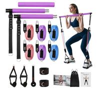 Fokky Elastici Fitness Pilates Essential Kit, Barra per Pilates con 6 Fasce Elastiche Fitness 20-180 LBS, Elastico Palestra Attrezzi Palestra Casa per Yoga, Crossfit, Stretching, Workout