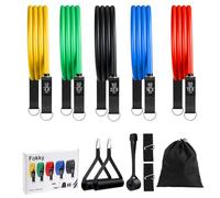 Fokky Resistance Bands - Set di 5 fasce di resistenza espansore per tubo, fascia fitness con grande impugnatura, cinturino alla caviglia, fissaggio della porta, borsa per il trasporto, ideale per