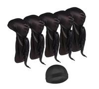 Fokroin 5 Pezzi Silky Durag Cappello da Uomo Soft Pirate Durag e 1 Cappello Durag, Durag di Seta per Uomo Donna, Elastica, Morbida, Traspirante, Setosa per Capelli con Coda Extra Lunga e Spalline