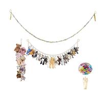 Fokroin Supporto colorato per animali di peluche con 15 mollette in metallo, Amaca Stile Boho per Animali di Peluche, per la Cameretta dei bambini, per appendere cappelli, calzini, biglietti di Natale