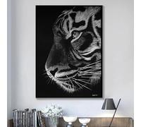 FOKTMS Moderno Animale Nero Bianco Tigre Pittura su tela Poster e stampe Immagine da parete per soggiorno Decorazioni per la casa Stampe su tela 50x70 cm Senza cornice