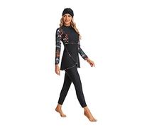 FOKULUNDA Costumi da Bagno Modesti da Donna Hijab Sport Costume da Bagno a Maniche Lunghe 3pcs Burkini Islamico Costume da Bagno(XL, FS3)