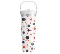 FOLAI Tazza termica personalizzata, 30 Oz, in acciaio inox, per sport, thermos con cannuccia e manico, per palestra, lavabile in lavatrice (geografia arancione)