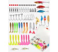 FOLANDO Kit da 69 esche - Piume Trebles/Grubs/Crankbait per spigolo/luccio/pesce persico | Scatola per attrezzatura pronta per tutte le acque (188 g)