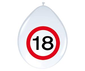Folat 05367 18th Birthday Traffic Sign Palloncini - 8 pezzi, Bianco