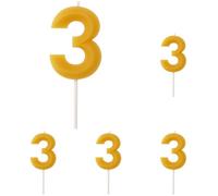 Folat 100% Beeswax Number Candle, Number Candle for Cakes, Birthday Cakes And Decoration, Low Smoke, Drip Resistant, Natural Honey Fragrance (Number 3) (Confezione da 5)
