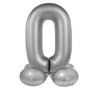 Folat 10530 Palloncini in alluminio Argento in piedi Numero 0 - Moonlight Silver - Satin Gloss - 72 cmper Feste di Compleanno Anniversario - Non è richiesto l'elio