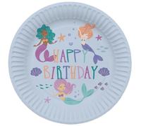 Folat Decorazione di compleanno a forma di sirena blu con glitter iridescenti-Piatti-Mermaid Magic-23 cm-8 pezzi-Stoviglie a tema Sirenetta, 23927