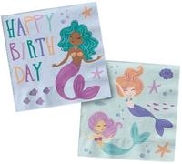 Folat 23928 Decorazione di compleanno a forma di sirena blu con glitter iridescenti-Tovaglioli-Mermaid Magic-33 x 33 cm-20 pezzi-Stoviglie a tema Sirenetta