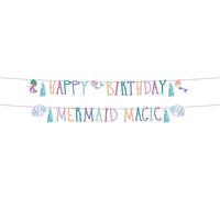 Folat 23930 compleanno a forma di sirena blu con glitter iridescenti-Striscione di lettere-Mermaid Magic-1,5 metri-Decorazioni a tema Sirenetta, Multicolore