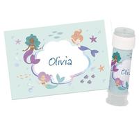Folat 23935 compleanno a forma di sirena blu con glitter iridescenti-Etichetta per le Bolle di Sapone-Mermaid Magic-6 pezzi-Decorazioni a tema Sirenetta, Multicolore