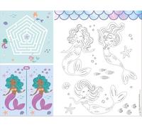 Folat 23936 compleanno a forma di sirena blu con glitter iridescenti-Tovaglietta per Attività-Mermaid Magic-6 pezzi-Decorazioni a tema Sirenetta, Multicolore