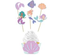 Folat 23937 - Set di 6 decorazioni a forma di sirena per compleanno, colore blu con glitter iridescenti, decorazione per feste a sirena