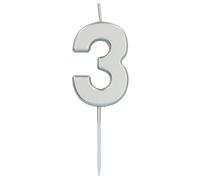 Folat 24133 Candele Numero 3 Argento-5 cm-Decorazioni Torta adatto Feste di Compleanno, Anniversario, Matrimonio, Baby Shower, Silver