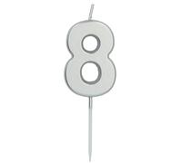 Folat 24138 Candele Numero 8 Argento-5 cm-Decorazioni Torta adatto Feste di Compleanno, Anniversario, Matrimonio, Baby Shower