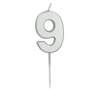 Folat 24139 Candele per torta - Numero 9 Argento - 5 cm - Decorazioni Torta adatto Feste di Compleanno, Anniversario, Matrimonio, Baby Shower