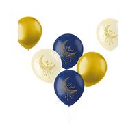 Folat 24888 Eid Mubarak Palloncini 33 cm 6 pezzi Bianco Oro Blu - Eid mubarak Decorazioni Stella Luna Ramadan Mubarak Forniture per Feste Eid Al-Fitr