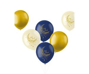 Folat 24888 Eid Mubarak Palloncini 33 cm 6 pezzi Bianco Oro Blu - Eid mubarak Decorazioni Stella Luna Ramadan Mubarak Forniture per Feste Eid Al-Fitr