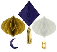 Folat 24892 Eid Mubarak - Set a nido d'ape - Eid Mubarak - 3 pezzi - Decorazioni Stella Luna Ramadan Mubarak Forniture per Feste Eid Al-Fitr