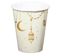 Folat 24893 Eid Mubarak Bicchieri 250 ml 8 pezzi Bianco Oro - Eid mubarak Decorazioni Stella Luna Ramadan Mubarak Forniture per Feste Eid Al-Fitr