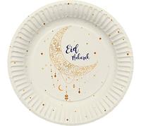 Folat 24907 Piatti 23 cm 8 pezzi Bianco Oro Decorazioni Stella Luna Ramadan Mubarak Forniture per Feste Eid Al-Fitr, 23 centimeters