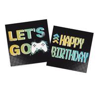 Folat 24967 Decorazione per feste con videogiochi - Tovaglioli - Level Up - 33 x 33 cm - 20 pezzi - Stoviglie per feste di compleanno da Gaming Gamer
