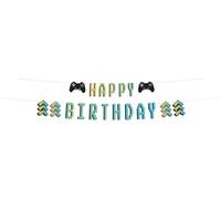 Folat 24968 Decorazione per feste con videogiochi - Set di striscioni con lettere - "Happy Birthday" - Level Up - 1,5 metri - Decorazioni di compleanno per feste da Gaming Gamer
