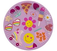 Folat 25031 Decorazioni per feste Hippie Boho Retrò - Piatti - Boho Girlz - 23 cm - 8 pezzi - Segno di Pace Arcobaleno Fiore di Margherita per Bambini Articoli per Decorazioni di Feste