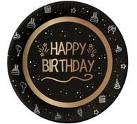 Folat 25046 Compleanno Decorazioni Nero Oro Argento Piatti - Shining Glam - 23 cm - 8 pezzi