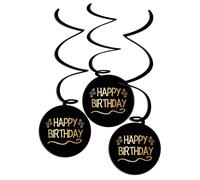 Folat 25050 Compleanno Decorazioni Nero Oro Argento Decorazione da appendere - Shining Glam - 3 pezzi